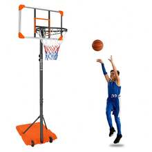 Portable Basketball Goal System With Stable Base And Wheels, Use For Indoor Outdoor Teenagers Youth Height Adjustable 5.6 To 7ft Basketball Hoop 28 Inch Backboard - Orange + Iron - View 7