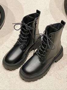 1 Pair Autumn/Winter Fashion Minimalist Casual Motorcycle Style Outdoor Teen Classic Flat Ankle Boots - Black - View 4