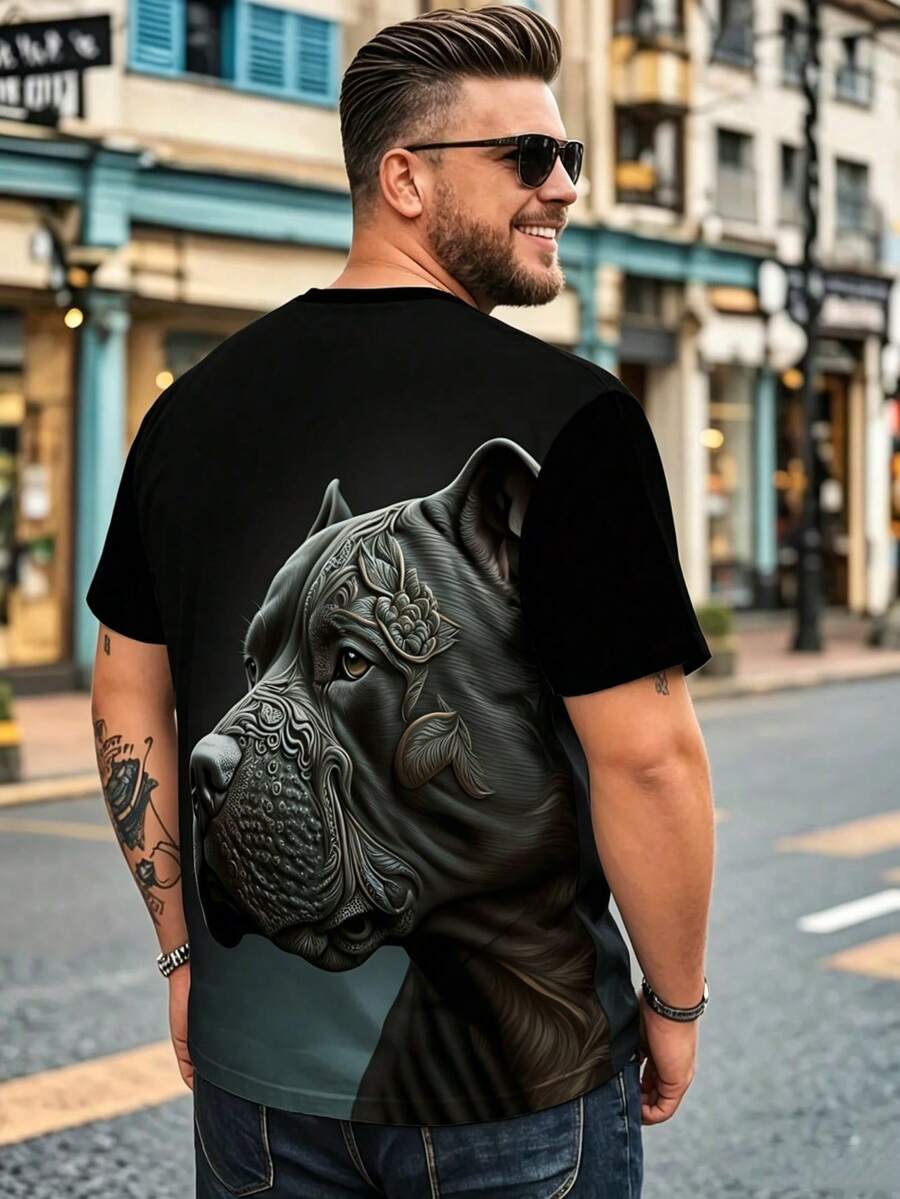 Herren Casual Elastisch T-Shirt in Große Größen - T-Shirt mit Hundemotiv, Rundhalsausschnitt, Straßen-Stil - Verschiedenfarbig - Übersicht 1
