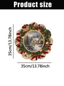 2/4/600入聖誕派對圓形餐墊－雪景、木屋、冬青與一品紅花環、金色鈴鐺；13.78英吋亞麻材質；防滑、耐熱且可機洗 - 彩色 - 查看 8