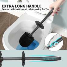 Toilet Brush And Holder 2 Pack, Toilet Bowl Brush With Extra Long Handle, Toilet Scrubber And Covered Holder, Toilet Brushes For Bathroom-Space Saving, Covered Brush, Durable, Deep Cleaning(Black) - Black - View 3