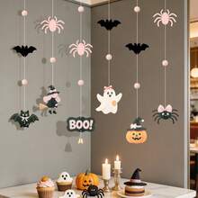 Halloween Party Backdrop Wall Decoration Hanging Ornaments, Holiday Gathering Pumpkin Bat Ghost Spider Witch Hanging Banners - Multicolor - View 6