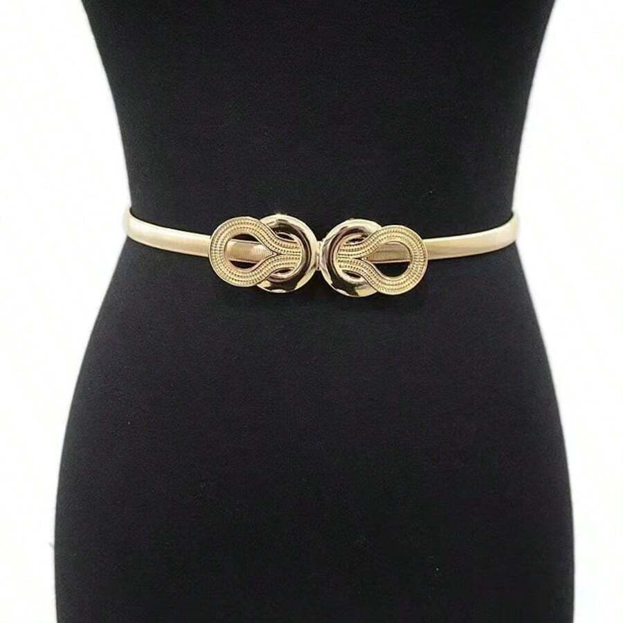 1pc New Metal Elastic Fashion Women's Belt, Wide Decorative Multi-Functional Waist Chain - Gold - View 1