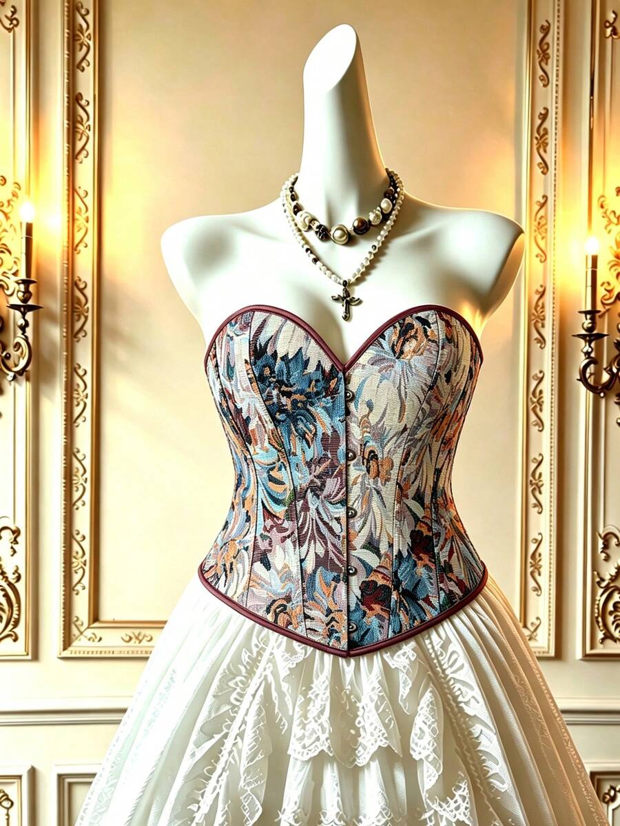 大尺碼女款花卉印花繫帶上衣,復古風格,適用於慕尼黑啤酒節、萬聖節、情人節及其他節日派對與夏季度假 - 紫色 - 查看 1