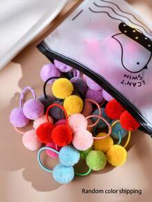 10/20/30 pièces Chouchous à double pompon colorés, élastiques à cheveux mignons et moelleux pour femmes, convient pour le style quotidien, la beauté, la maison, les accessoires pour cheveux - Multicolore - Voir 5