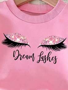Young Girl Cartoon Print Crew Neck Sweatshirt And Denim Jeans - Pink - View 3