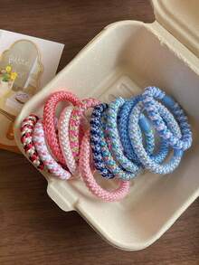 5pcs/Set Non-Damaging High Elasticity Hair Ties, Thick Hair Ponytail Hair Bundles, Suitable For Women, Hair Accessories For Daily Work, Sports, Yoga, Braided Hair Ropes Set, Colorful Plaid, Striped, Gold And Silver Thread Design - Multicolor - View 7