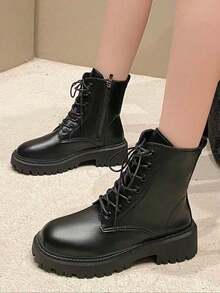 1 Pair Autumn/Winter Fashion Minimalist Casual Motorcycle Style Outdoor Teen Classic Flat Ankle Boots - Black - View 1