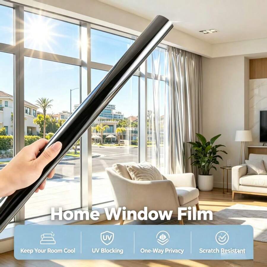 1pc One-Way Privacy Window Film, Thickened Glass Sticker For Bedroom, Living Room, Anti-Peeping, Sunshade, Heat Insulation