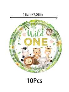 夏威夷叢林動物主題餐具，盤子、紙杯、餐巾紙和橫幅，非常適合生日派對、家庭聚會、節日裝飾和禮物。 - 彩色 - 查看 3
