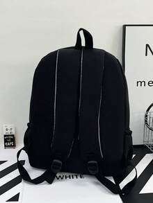 1pc Nylon Solid Color Large Capacity Backpack, Fashion Casual Student School Commute Travel Bag For Men And Women - Black - View 5