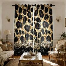 2pcs Leopard Print Curtains - Animal Print Semi-Sheer Curtains With Rod Pocket Design, Modern Wild Style Bedroom Living Room All-Season Home Decor - Easy To Clean Fabric (Suitable For Halloween And Christmas Decoration) - Contemporary Wildlife Theme, Bedroom Living Room Home Decor Window Curtain Panels - Multicolor 3 - View 1