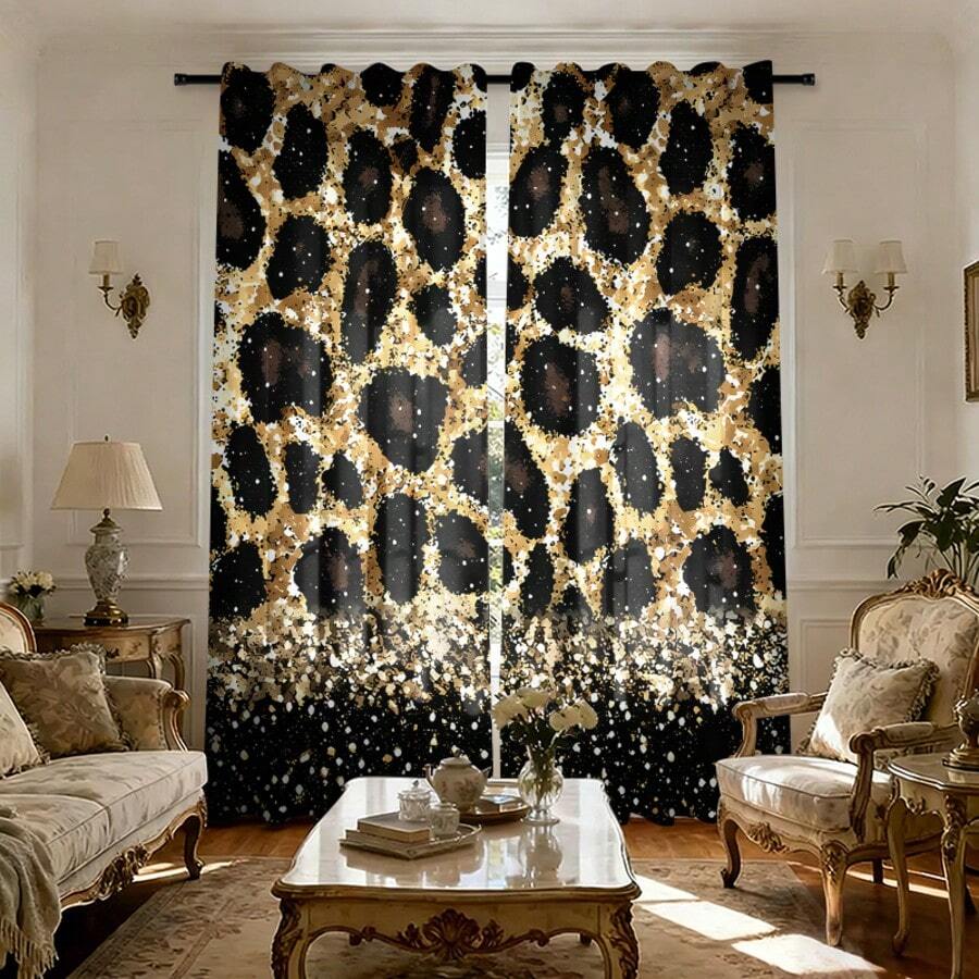 2pcs Leopard Print Curtains - Animal Print Semi-Sheer Curtains With Rod Pocket Design, Modern Wild Style Bedroom Living Room All-Season Home Decor - Easy To Clean Fabric (Suitable For Halloween And Christmas Decoration) - Contemporary Wildlife Theme, Bedroom Living Room Home Decor Window Curtain Panels - Multicolor 3 - View 1