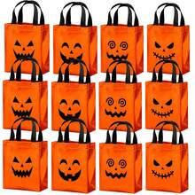 24pcs Halloween Orange Tote Bags 20x25cm Pumpkin & Ghost Face Mixed Design Day Of The Dead Holiday Party Candy Gift Packaging - Orange - View 7