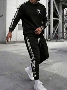Men's Autumn Minimalist Fashion Running Fitness Long Pants Set Outdoor Casual Sports Long Sleeve Set - Black - View 3