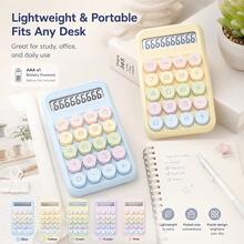 Kalkulator Meja Tombol Bulat Blok Warna yang Menenangkan, Skema Warna Macaron Berlapis dengan Umpan Balik Taktil yang Tajam, Layar LCD Lebar Menampilkan 10 Digit, Bodi Ramping dan Portabel, Untuk Belajar Siswa, Perhitungan Harian Kantor, Alat Tulis Meja yang Lucu, 1 Baterai AAA (Tidak Termasuk) - A - View 7