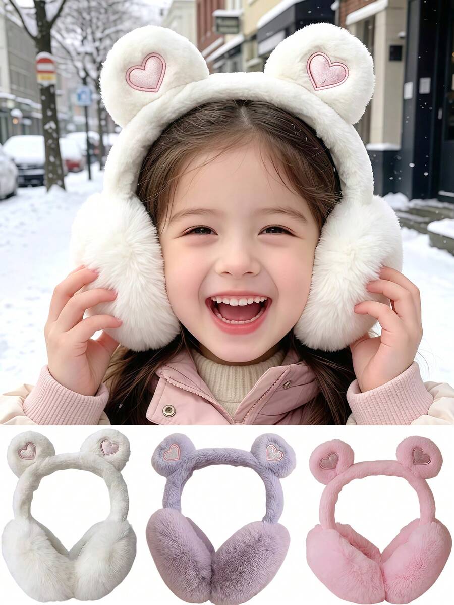 1pc 3-14Y Winter Children Cartoon Girls Ear Muffs, Cold-Proof Headwear Student Ear Protection Warm, Cute Heart-Shaped Ears, Suitable For Boys And Girls, Cold Winter - 1PCS - View 1