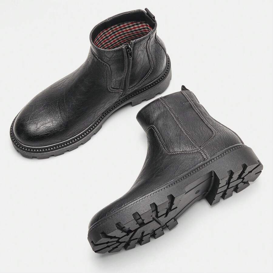 Sepatu Bot Chelsea Pria Sol Tebal Nyaman Ringan Cocok untuk Perjalanan Santai Gaya Retro Sepatu Bot Setinggi Mata Kaki - Hitam - View 1