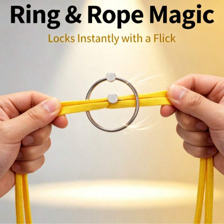 Magic Ring And Rope Illusion Prop, Magnetic Metal Ring Close-Up Magic Toy, Easy Beginner Magic Rope For Party And Street Performance, Random Color - Multicolor - View 1
