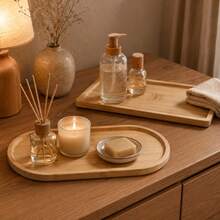 5Pcs Multi-Scene Multi-Functional Bamboo Oval Coasters, Multi-Use Bathroom Decor Tray, Aromatherapy & Jewelry Storage Dish, Table Decor For Christmas Thanksgiving Holiday Party, Non-Food Contact - Champagne - View 1