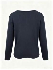 Asymmetrical V-Neck Knit Sweater, Slim Fit Pullover Top For Spring - Royal Blue - View 3