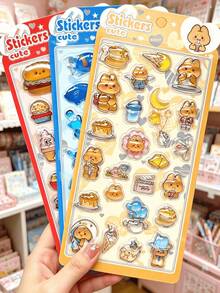 20pcs Original Q-Lia 3D Puffy Epoxy Stickers Kawaii Cartoon Raised Bubble Sticker DIY Journal Phone Case Kids Toy Decoration - Multicolor - View 6