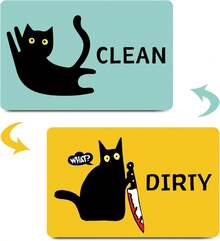 HSSPIRITZ Funny Cat Cute Cartoon Clean Dirty Dishwasher Magnet, Washing Machine Magnet Flip, Black Cat Kitchen Refrigerator Clean Dirty Sign, Double Sided Strong/Non Scratch For Mom - ColorA - View 1