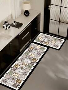 1pc Vintage Talavera Floral Pattern Diatomaceous Earth Mat, White Background With Contrasting Retro Floral Design, 3.5mm Thick, Cuttable, Cushioned Anti-Fatigue, Water-Absorbent, Non-Slip Rubber Back, Suitable For Kitchen, Bathroom, Entryway - View 11