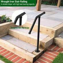 Industrial Pipe Handrail For Outdoor Steps, Single Post Stair Railing, Sturdy Metal With Anti-Slip Caps, Rustproof, Quick Install For Porch Patio - Black - View 5