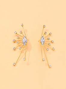 1pc Exaggerated Dangle Earrings With Radiating Starburst Rhinestones, Elegant Shiny Ear Jewelry For Women, Wedding Bride Evening Party - EH3618 - View 6