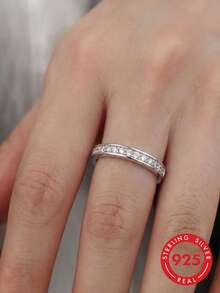 1pc S925 Sterling Silver Inlaid Row Diamond Open Ring, Fashionable Luxury Niche Exquisite Personalized Minimalist Elegant Ins Cold Style Daily Wearable Stackable Jewelry Accessory Casual Party Versatile Gift - Drilling Machine - View 3