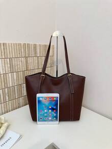 New Solid Color Luxury High-End Versatile Women's Shoulder Tote Bag - Coffee - View 5