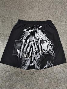 Men's Plus Size Fashion American Casual Drawstring Pocket Shorts, Summer Daily Versatile Beach Shorts - Black - View 2