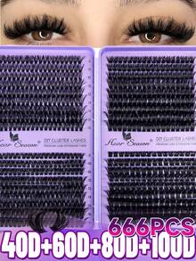 666 Clusters D Curl Faux Mink Eyelashes, DIY Eyelash Extension Book, 8-16mm, 40D+60D+80D+100D Mixed Pack, Natural, Long, Lightweight, Soft And Reusable, Suitable For Daily, Party, Wedding, Travel And Halloween Occasions. Back To School - D - View 9