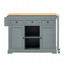 Kitchen Island On Wheels, Extendable Kitchen Island With Dining Area, Spice Rack And Drawers, Freestanding Mobile Kitchen Island, Ideal For Kitchen And Dining Room (Grey). - 灰色 - 查看 6
