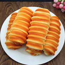1pc Squishy Caterpillar Bread Toy, 7cm Slow Rebound PU Simulation Food Fidget Toy, Cute Fridge Magnet Keychain Pendant, Stress Relief Squeeze Toy For Kids And Adults, Desk Decoration, Gift And Daily Relaxation - Bread Color - View 6