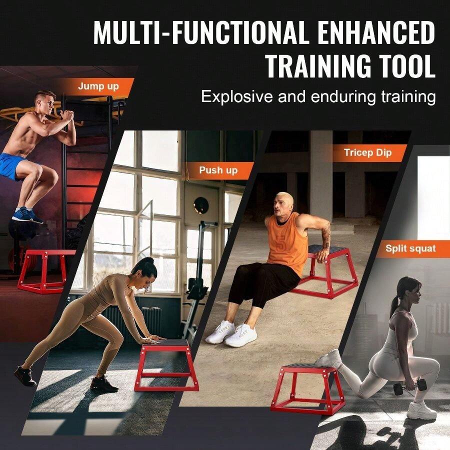Plyometric Jump Box, 12 Inch Plyo Box, Steel Plyometric Platform And Jumping Agility Box, Anti-Slip Fitness Exercise Step Up Box Home Gym Training, Conditioning Strength Training, Red - Red - View 1