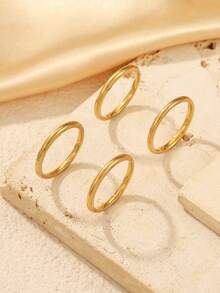 4pcs 18K Gold Plated 2mm Thin Plain Ring Set, Stainless Steel Non-Fading Minimalist Polished Finger Rings, Comes With Storage Gift Box, Women's Daily Stacking Commute Gift For Best Friend/Girlfriend, Size Options Available, Gift Box Optional - Yellow Gold - View 13