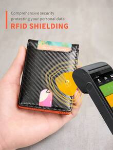 MIYIN Ultra-Thin Men's RFID Anti-Theft Bi-Fold Minimalist Front Pocket Wallet, With Bill Clip, Carbon Fiber Material, Credit Card Holder - Burnt Orange - View 6