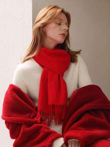 1pc Women's Small Size 30*180cm Solid Color Faux Cashmere Warm Versatile Tassel Long Scarf, Minimalist Fashion Elegant Winter Cold-Proof Warm Soft Scarf Shawl, Suitable For Daily Outings, Cold Weather, Gatherings, Dates, Christmas Gift Use - Multicolor - View 3