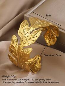 1pc Stainless Steel Fashion Leaf Bracelet Suitable For Women's Daily And Holiday Wear - Yellow Gold - View 3