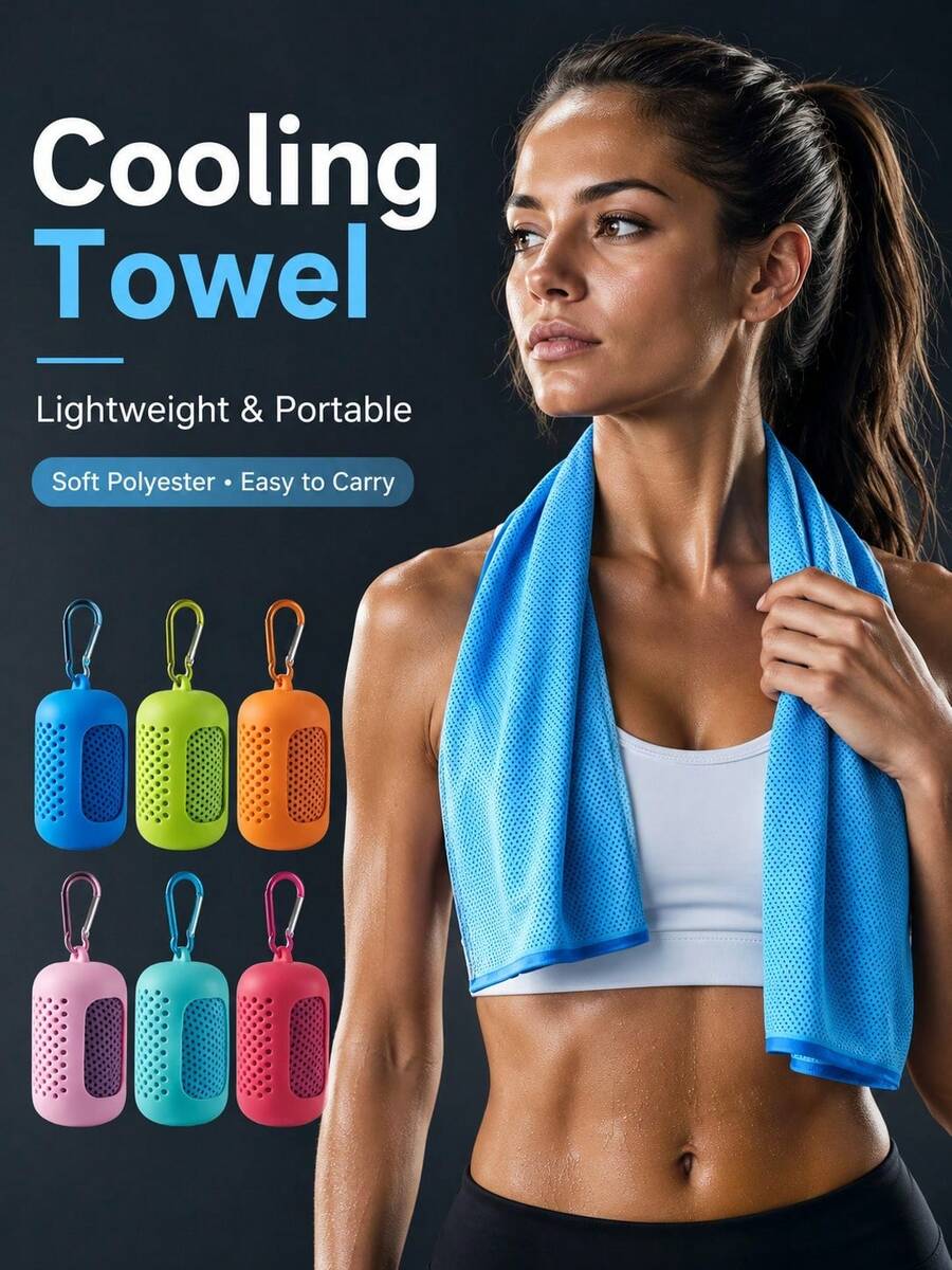 Macaron Style Minimalist Sports Cooling Towel, Portable Foldable, Quick Dry, With Hook And Loop Design, High Density Cooling, Breathable And Sweat-Absorbent, Suitable For Sports, Comes With Perforated Silicone Storage Box, Summer Cooling