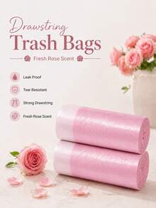 400/200/100/50pcs Pink Drawstring Trash Bags - Rose Scented Thick Leak-Proof Garbage Bags, 4-5 Gallon Small Capacity, Durable And Sturdy, Suitable For Bathroom, Kitchen And Daily Home Use - Multicolor - View 6