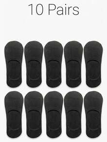 10 Pairs Unisex Invisible Socks, With Silicone Anti-Slip Invisible Lining, Soft Breathable Sweat-Absorbent Low-Cut Design - Black - View 6