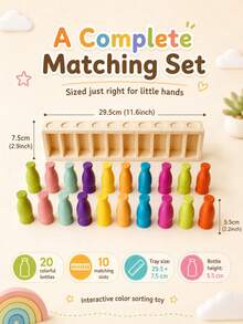 GENAI Montessori Wooden Color Sorting Toy For Kids, Back To School Logic Game, Toddler Matching Gift, 10 Pairs Of Bottles - Multicolor - View 2