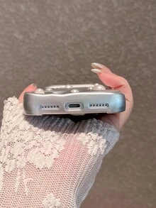 奢華銀色波浪紋珍珠鑲嵌手機殼，適用於 iPhone 17 Pro Max/17 Pro/17/16 Pro Max/16/16 Pro/16 Plus/15/15 Pro Max/15 Pro/15 Plus/11/12/13/14 Pro Max/12 Pro/12 Pro Max/13 Pro/13 Pro Max/14 Pro/14 Pro Max/14 Plus，軟殼，3D 波浪紋理 - 銀色+貼珍珠 - 查看 7