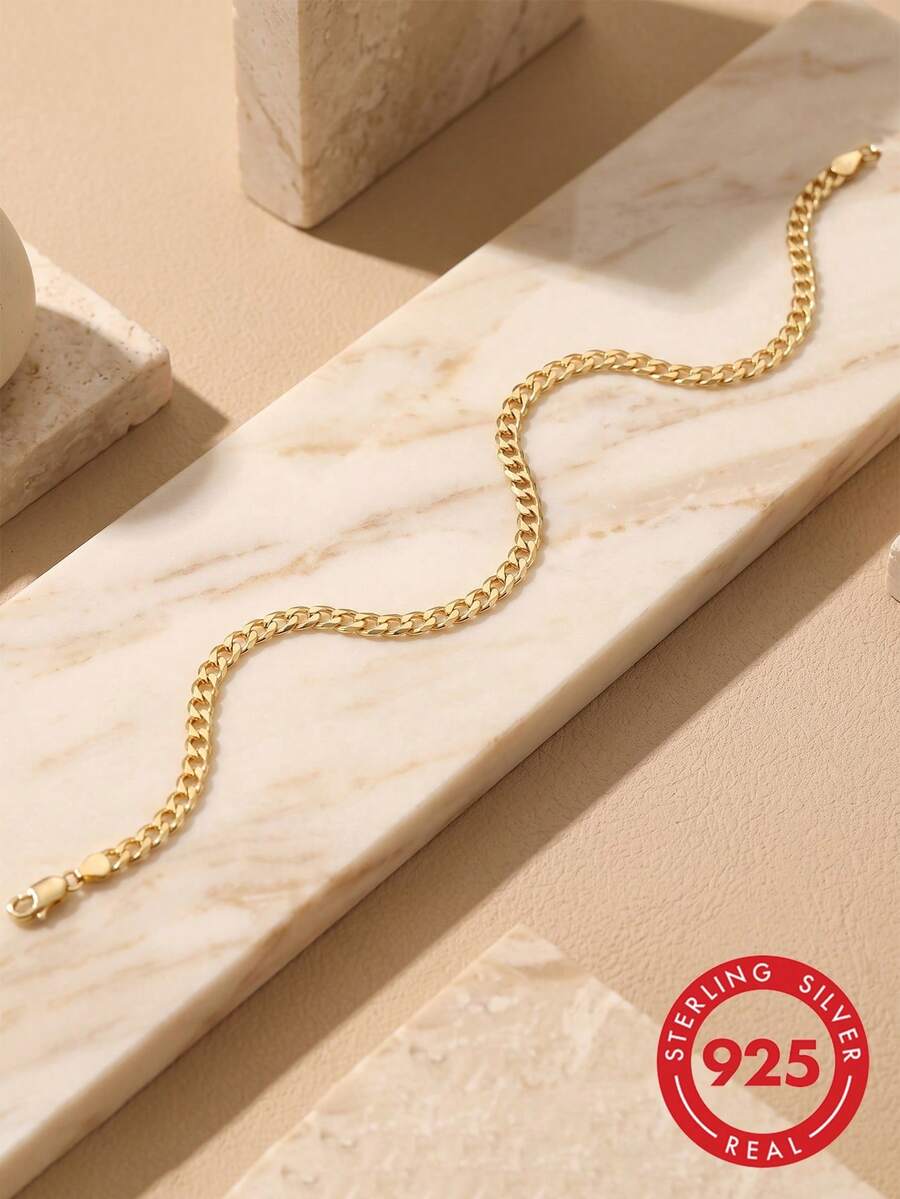 ORSA JEWELS 1件 925純銀手鍊,獨特鑽石切割鏈條設計,精緻珠寶,週年紀念最佳禮物 - 金黃色 - 查看 1