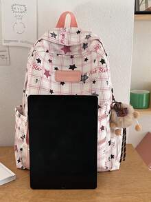 Nylon Printed Large Capacity Back To School Laptop Backpack For Men And Women, Shopping, Vacation, Travel, No Accessories - Black - View 4