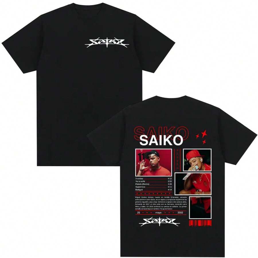 T-shirt Merch Album Rapper SAIKO SAKURA Homme Femme Mode Hip Hop T-shirt décontracté 100% Coton Manches Courtes Oversize - Blanc - Voir 1