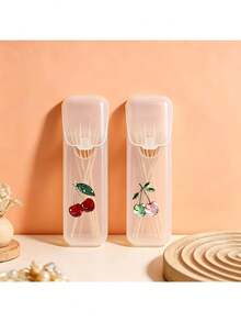 Alluring Cherry Pattern Portable Travel Storage Box - Toothpick, Floss And Daily Organization Storage Box, Compact And Convenient, Travel Storage Box, Mini Storage Box, Suitable For Carrying Small Items Container, Leak-Proof Travel Pill Storage Box, Portable Cotton Swab Box, Can Be Used As Holiday Gift - Multicolor - View 3